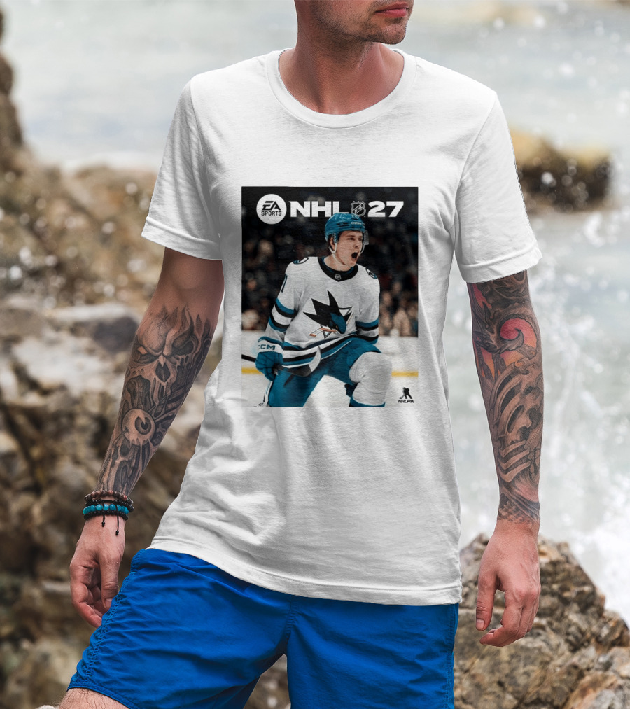 EA Sports NHL 27 Macklin Celebrini San Jose Sharks Cover Athlete NHLPA T-Shirt