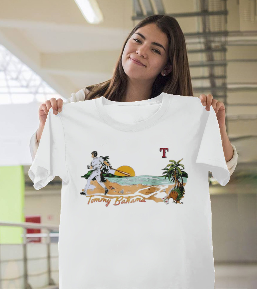 Tommy Bahama Baseball Texas Rangers Sunset Beach Scene T-Shirt
