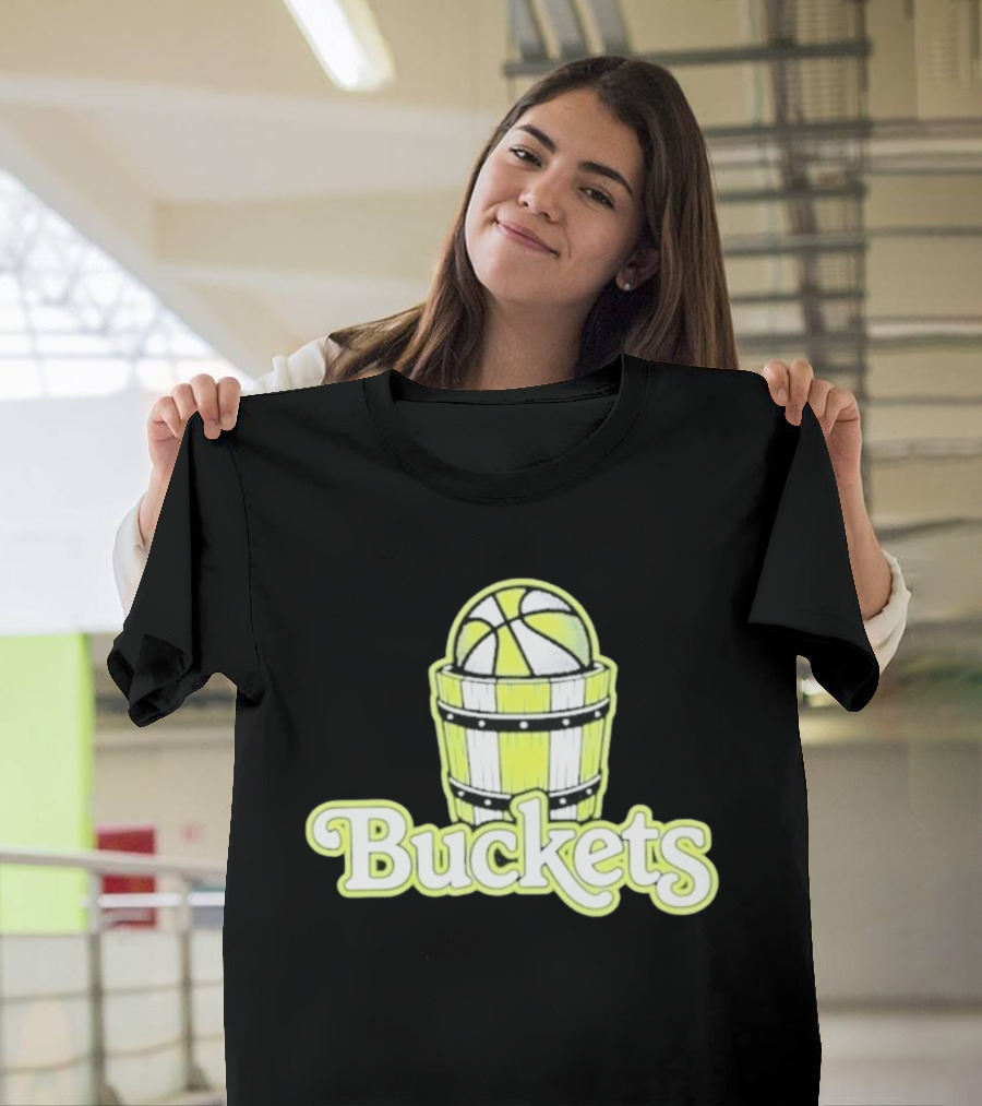 Buckets Basketball Cartoon Style Vintage Retro Ball In Wooden Basket T-Shirt