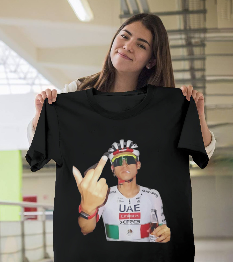 UAE Emirates Cyclist Isaac Del Toro Middle Finger Smoking With Beer T-Shirt