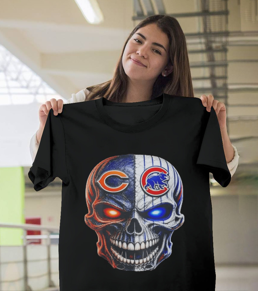 Chicago Bears Cubs Skull Split T-Shirt