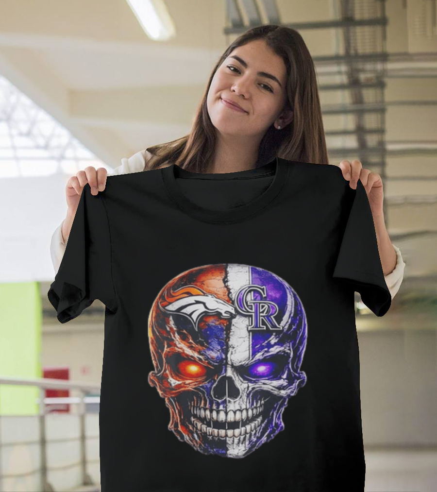 Denver Broncos Colorado Rockies Split Skull Team Spirit T-Shirt