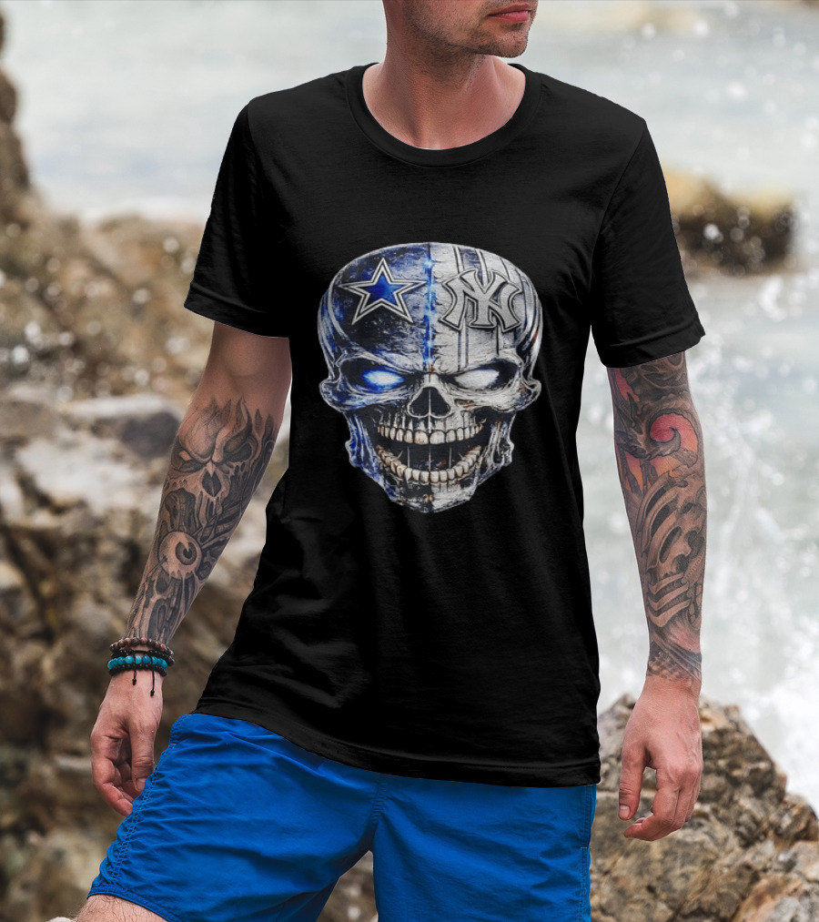 Dallas Cowboys Star New York Yankees Skull T-Shirt