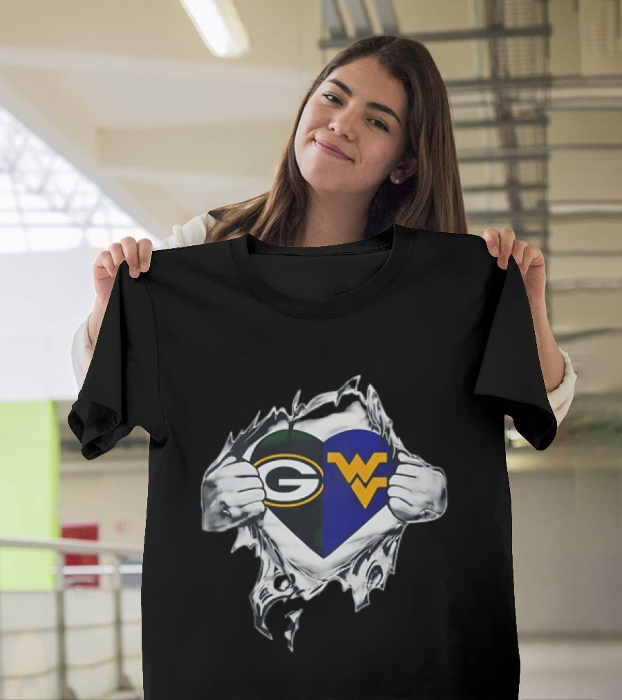 Green Bay Packers West Virginia Mountaineers Heart Rip T-Shirt