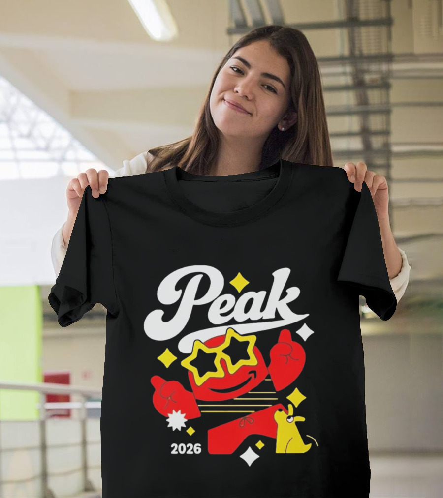 Peak 2026 Red Character With Star Glasses And Yellow Dog T-Shirt