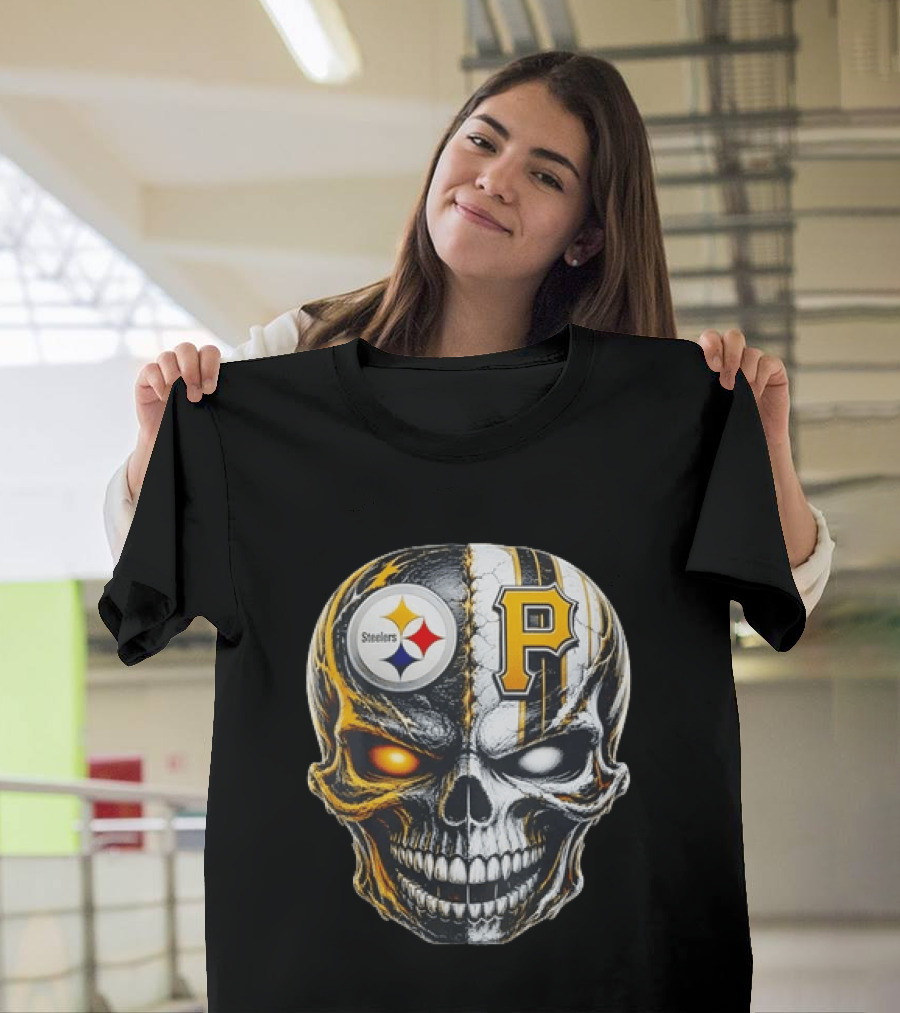 Pittsburgh Pride Skull Steelers Pirates Sports Fusion T-Shirt
