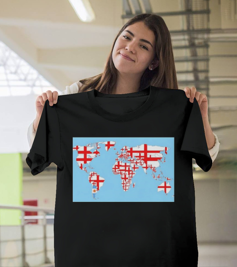 World Map With England Cross And Argentina Flag T-Shirt