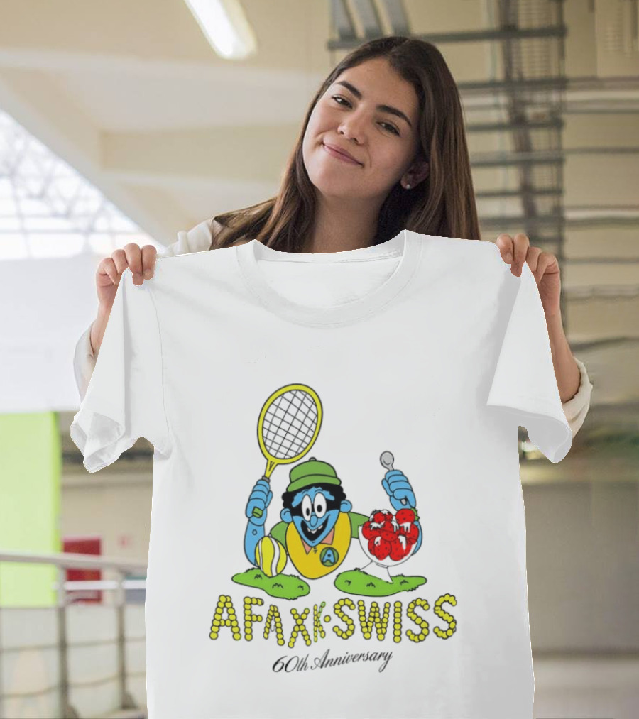 AFAXK Swiss 60th Anniversary Tennis Racket And Strawberry Ice Cream Celebration T-Shirt
