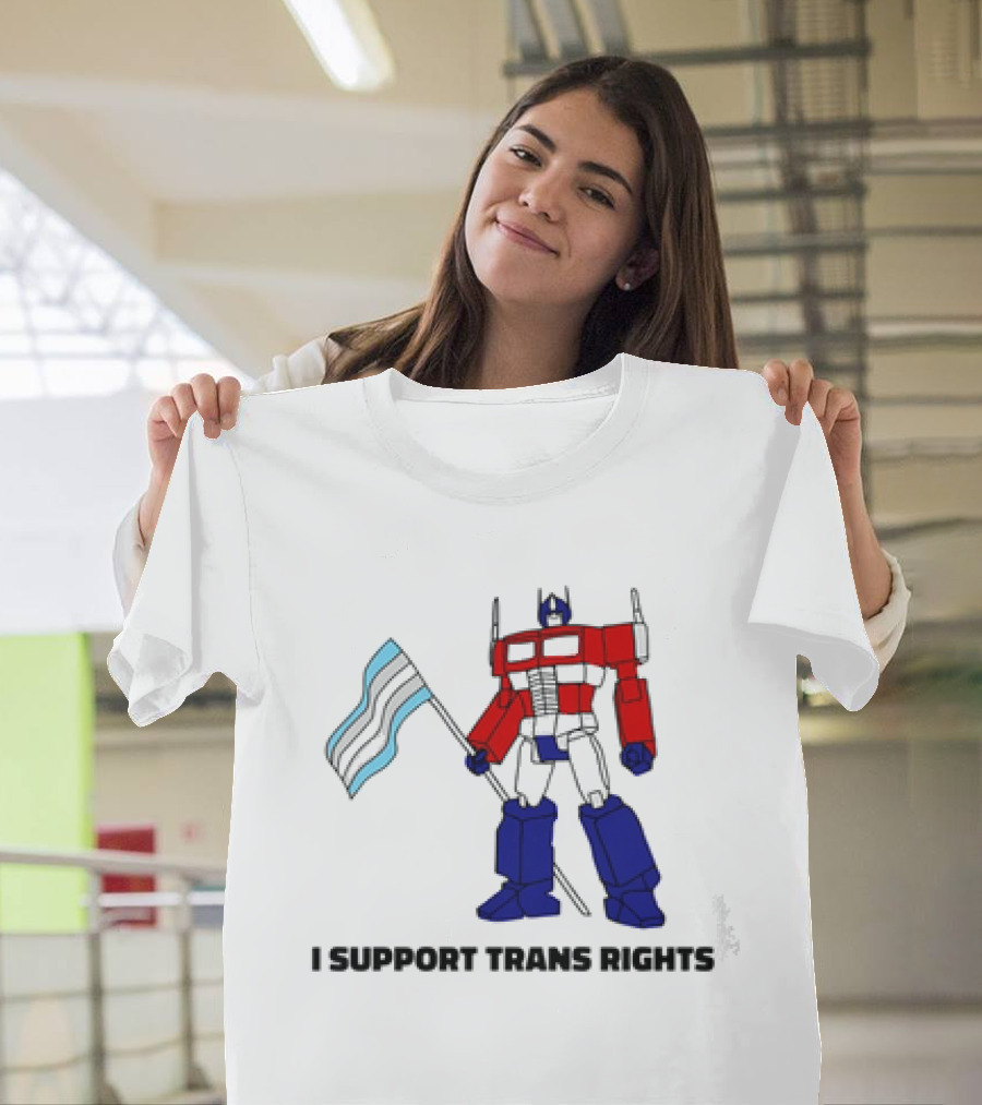 I Support Trans Rights Robot With Flag T-Shirt