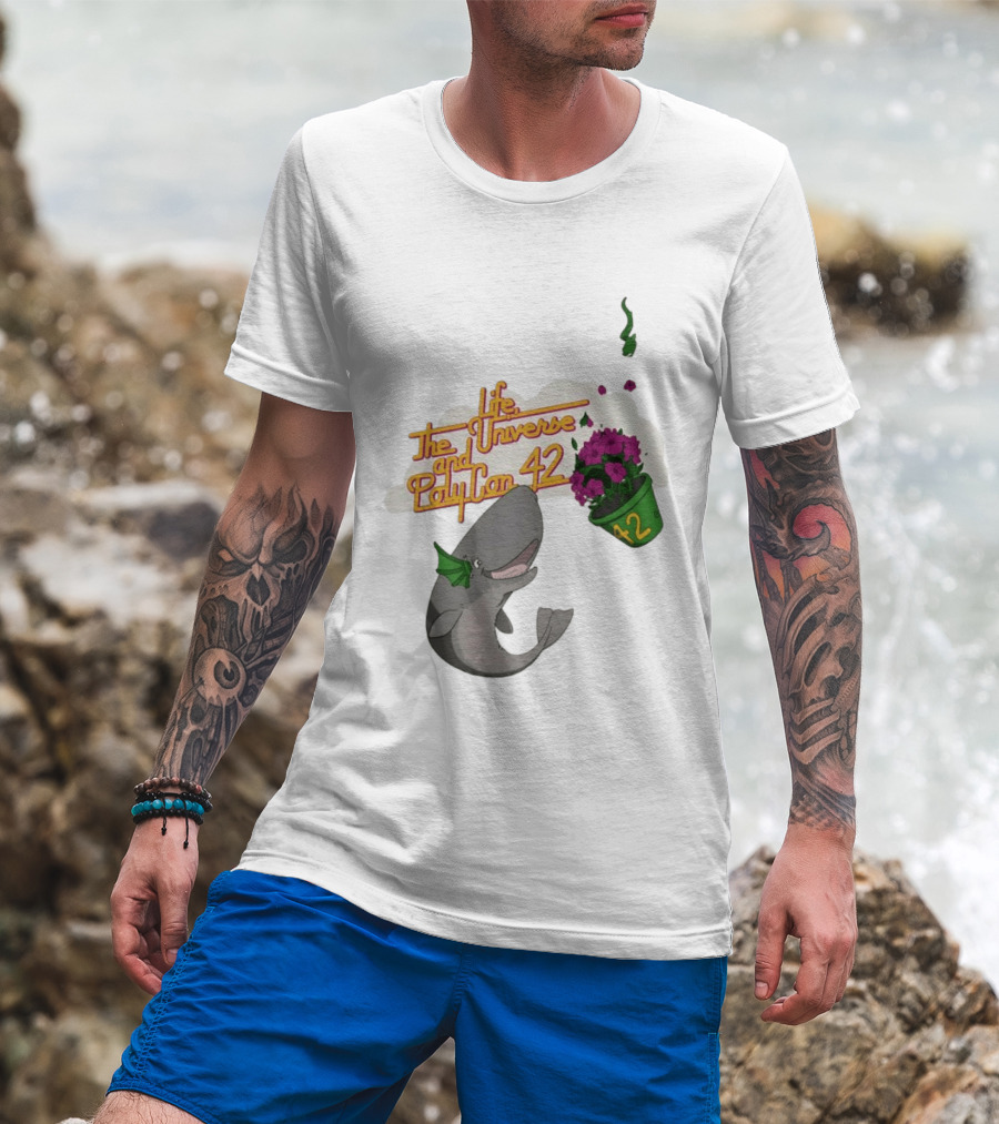 Life The Universe And Poly Con 42 Whale And Flowerpot T-Shirt