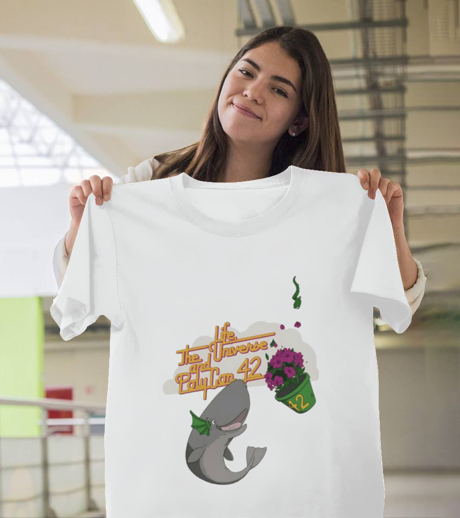Life The Universe And Poly Con 42 Whale And Flowerpot T-Shirt