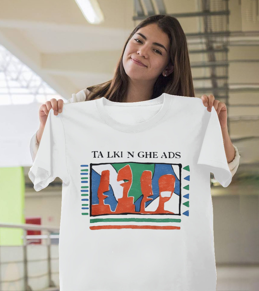 TA LKI N GHE ADS Bold Abstract Faces With Blue Green Accents T-Shirt