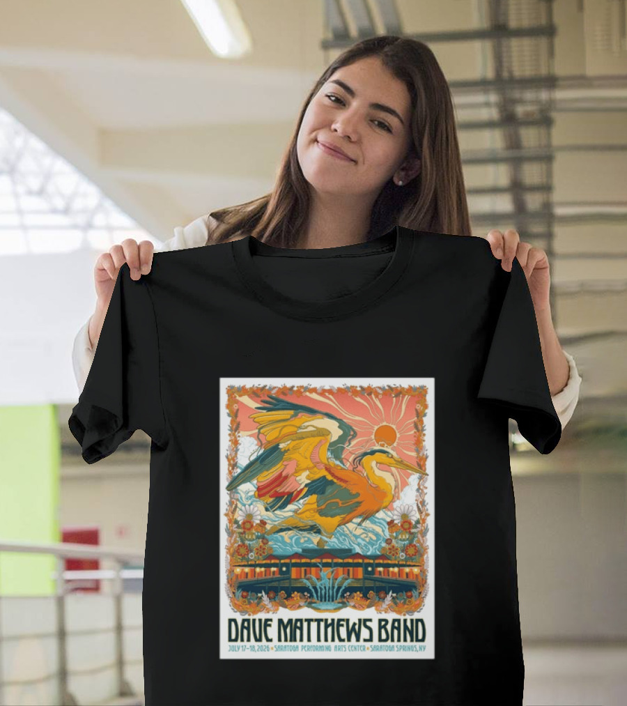 Dave Matthews Band July 17 18 2026 Saratoga Performing Arts Center Heron Art Saratoga Springs NY T-Shirt