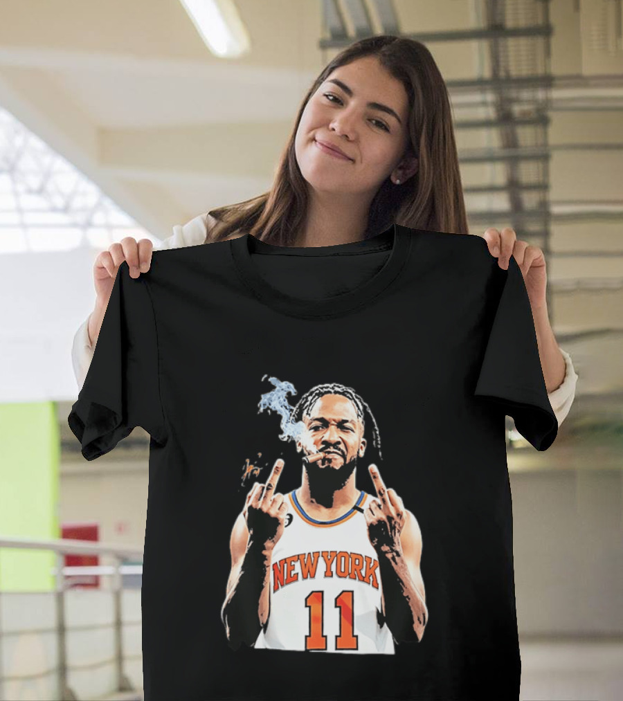 New York Knicks Jalen Brunson 11 Smoking Cigar Middle Finger Pose T-Shirt