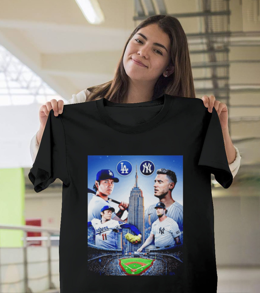 Los Angeles Dodgers Vs New York Yankees Shohei Ohtani Yoshinobu Yamamoto Baseball City Skyline T-Shirt