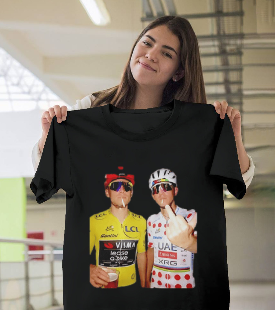 Jonas Vingegaard Tadej Pogačar 2026 Tour De France Visma UAE LCL Santini Emirates XRG Visor Beer Gesture T-Shirt