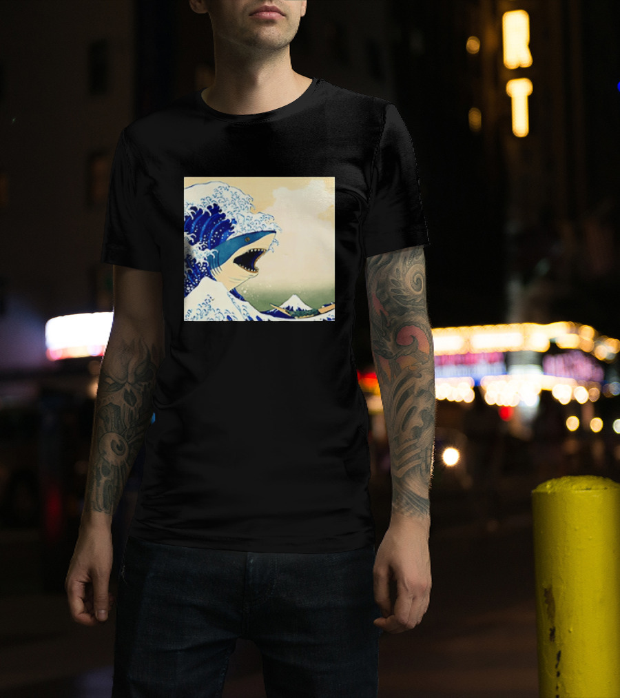 The Great Wave Off Kanagawa Sharks Fusion Art Japan Ukiyo E T-Shirt