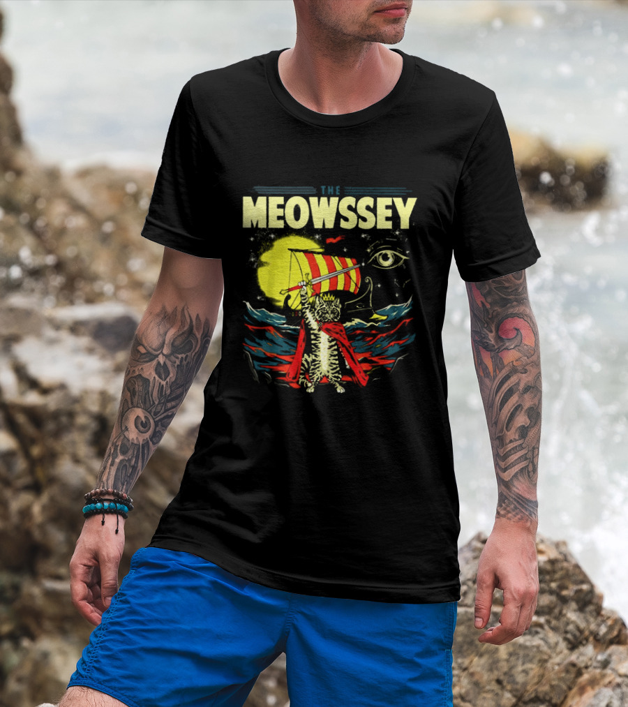 The Meowssey Vintage Odyssey Cat With Eye And Stripes T-Shirt