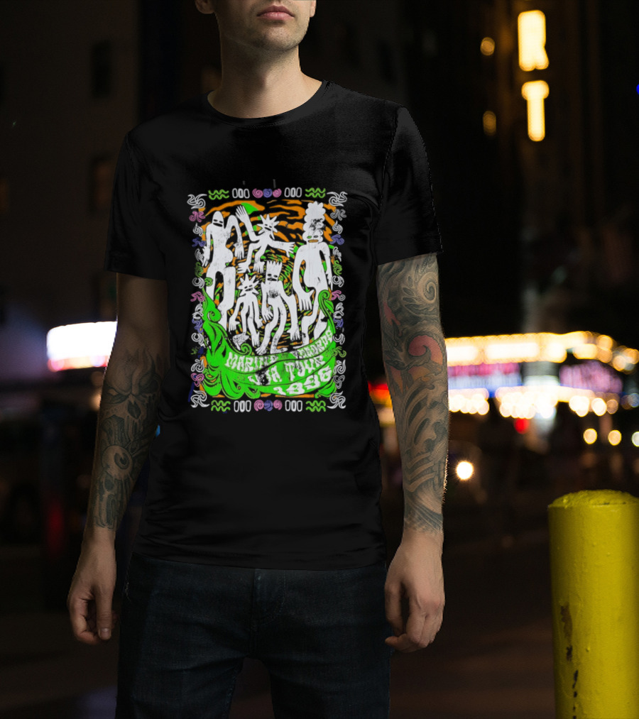 Marine Records 1996 USA Tour Alternative Rock Silhouette Art Psychedelic T-Shirt