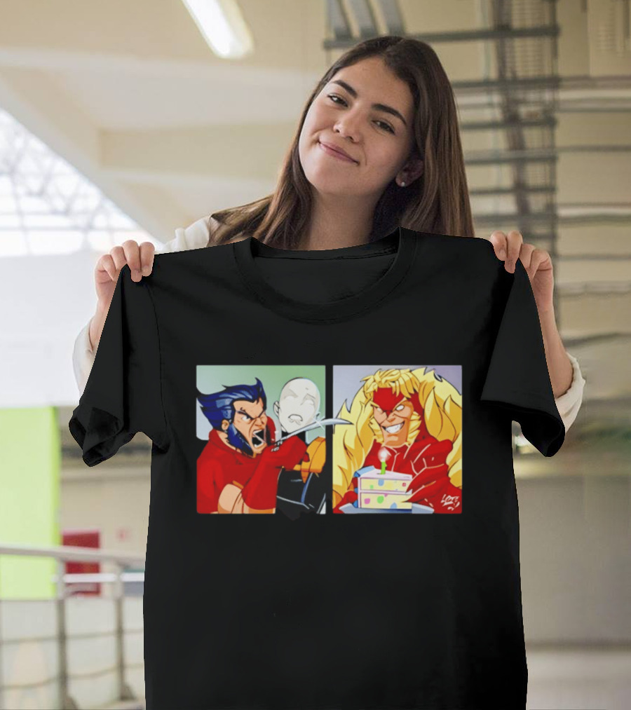 Wolverine And Morph Shouting At Sabretooth Birthday Cake Meme T-Shirt
