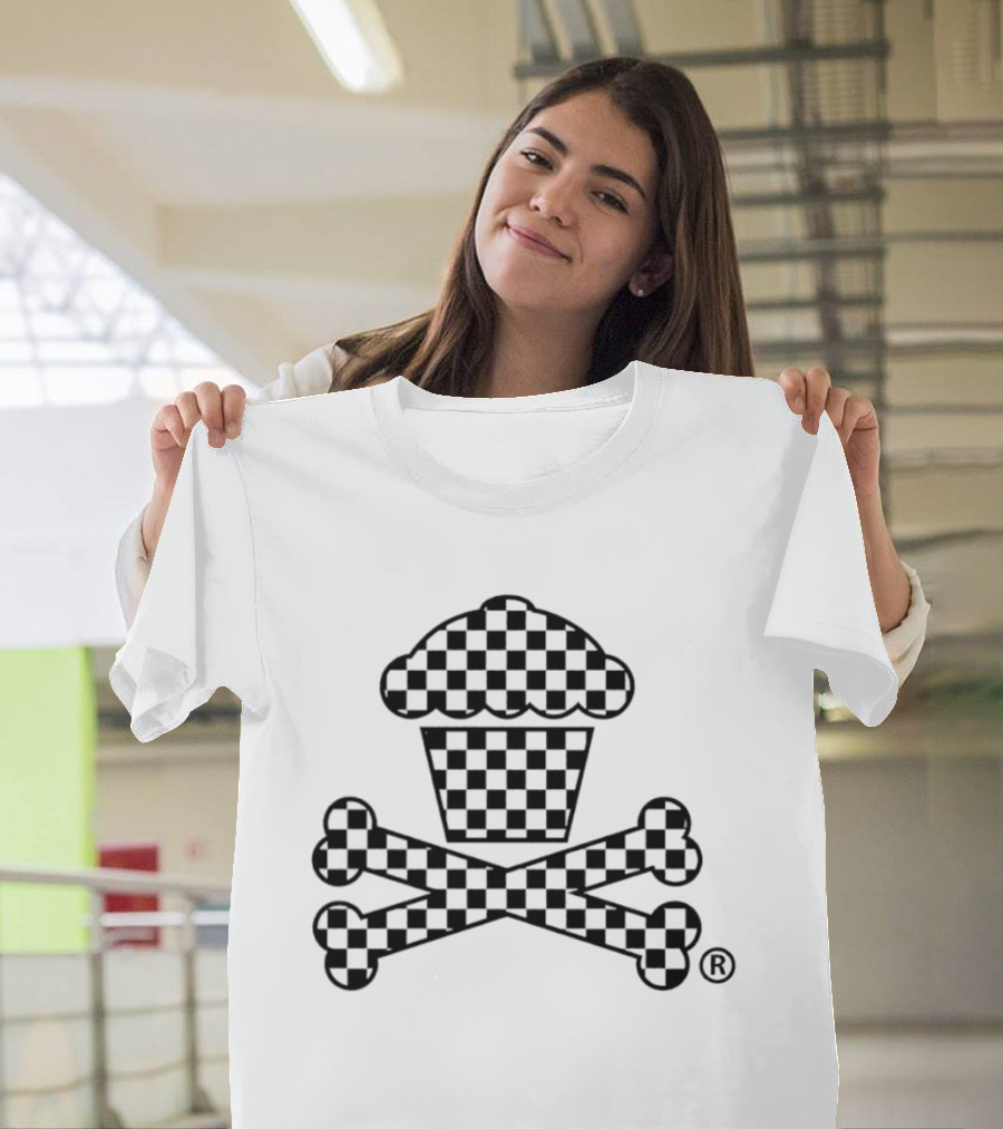 Checkered Cupcake Skull And Crossbones T-Shirt