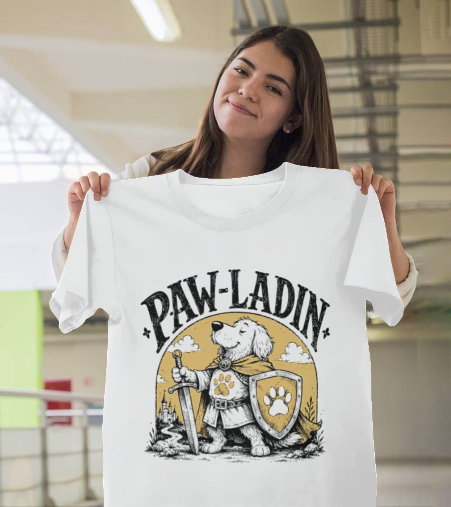 Paw Ladin Knight Dog Sword Shield Fantasy Adventure T-Shirt