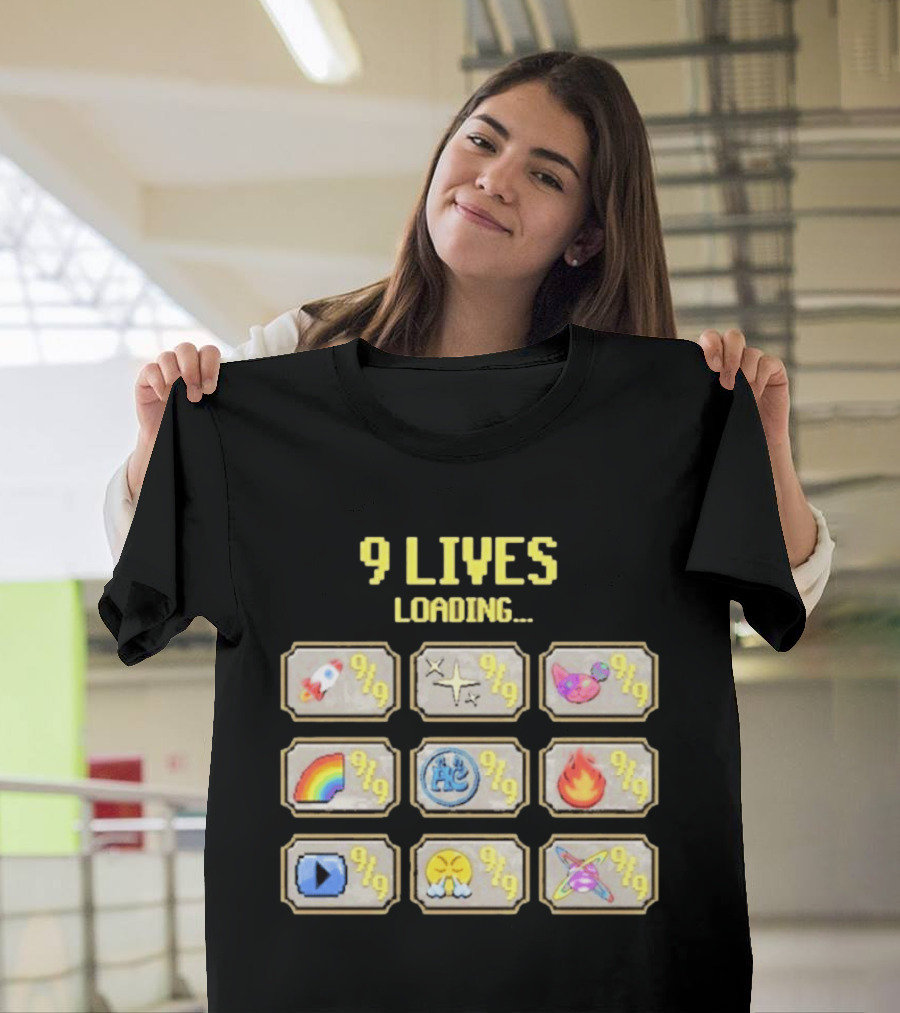 9 Lives Loading Rocket Cat Rainbow Fire Emoji Symbols Cvtscape Alleycvt T-Shirt