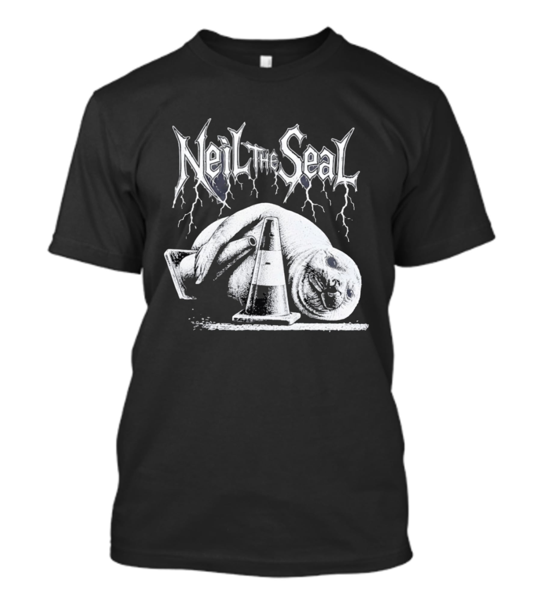 Neil The Seal Heavy Metal Gothic Animal 2026 With Traffic Cone Electric Guitar T-Shirt