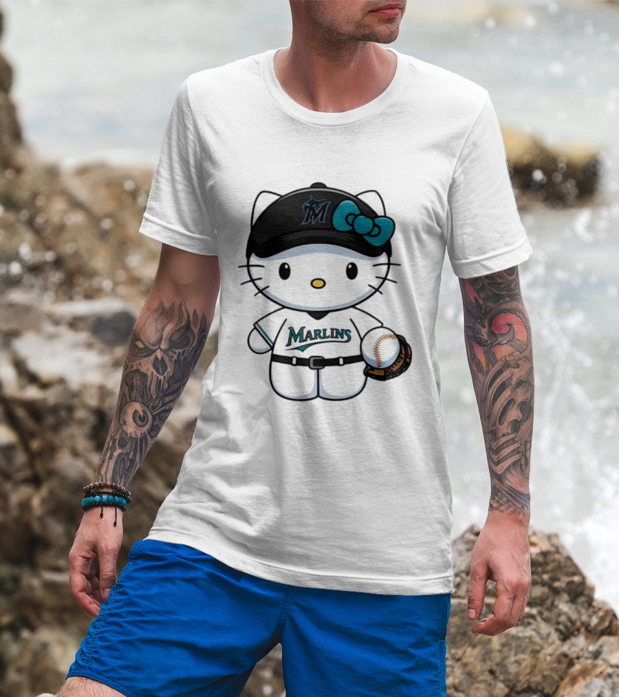 Hello Kitty Miami Marlins MLB Baseball Fan Merchandise T-Shirt