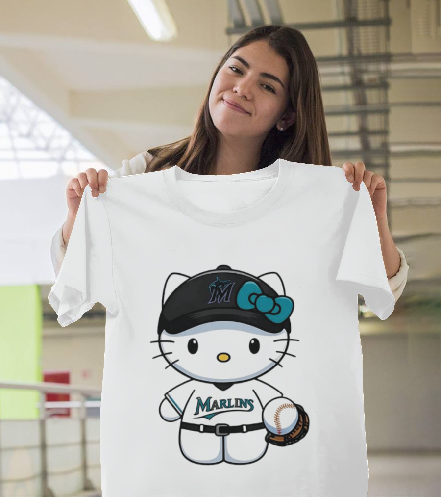 Hello Kitty Miami Marlins MLB Baseball Fan Merchandise T-Shirt