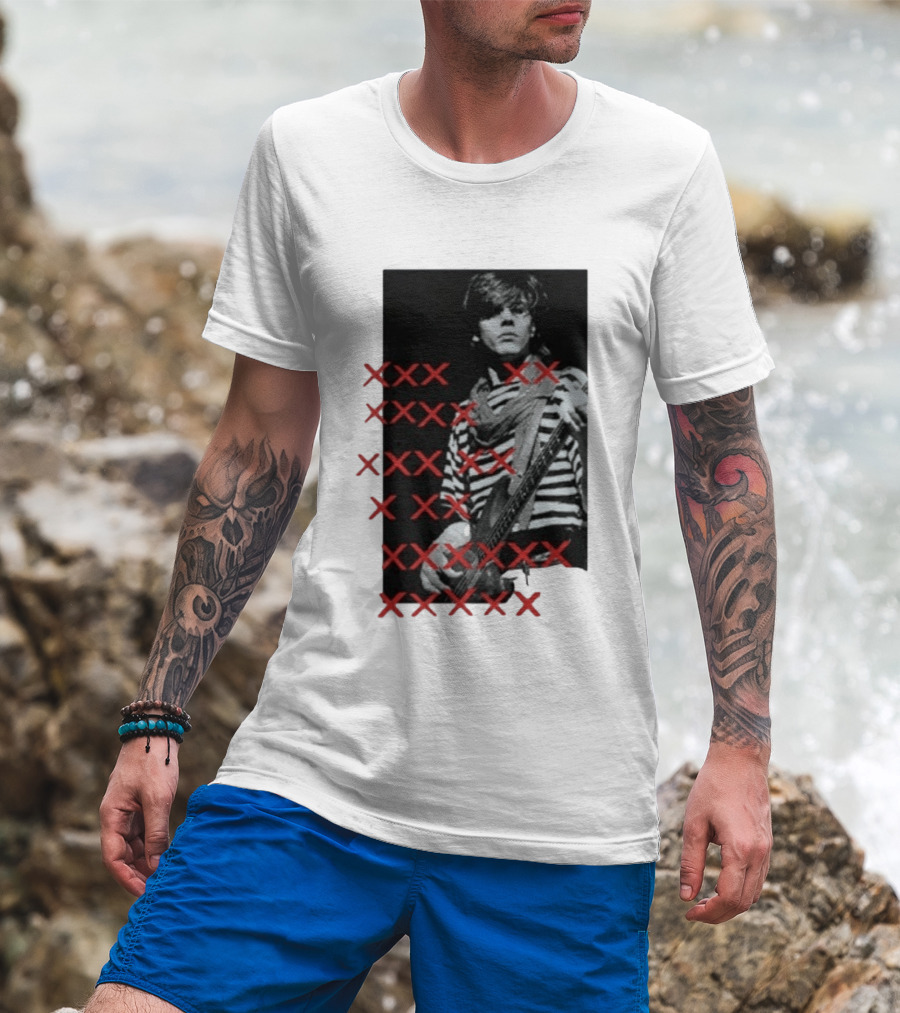 John Taylor X Punk Masters Striped Bass Guitar Image Red XXX Marks T-Shirt