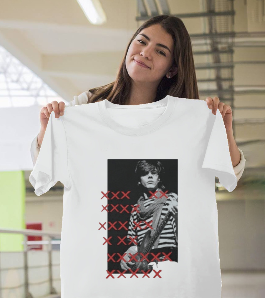 John Taylor X Punk Masters Striped Bass Guitar Image Red XXX Marks T-Shirt
