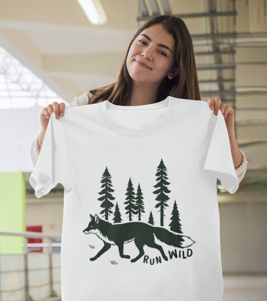 Run Wild Audubon 2026 Fundraiser Fox And Pine Trees T-Shirt