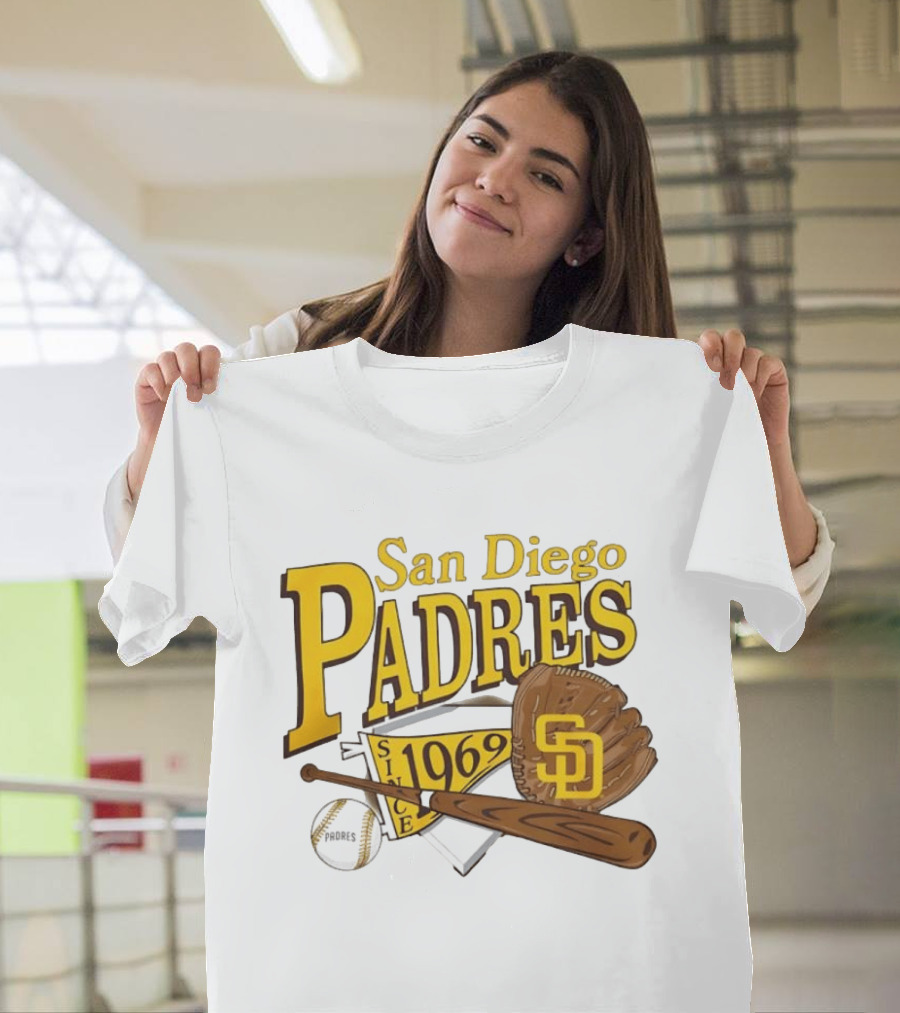 San Diego Padres Baseball Glove Bat Ball Since 1969 T-Shirt