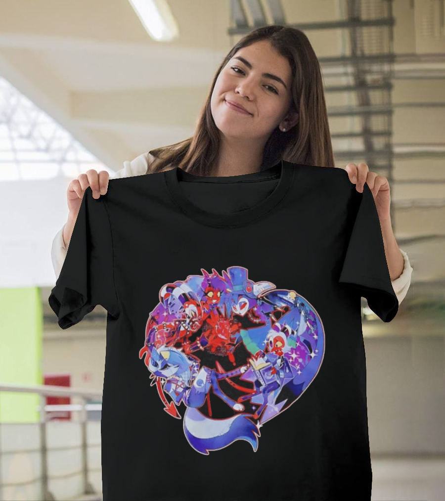Blitzo Moxxie Millie Loona Stolas Helluva Boss Cast Crew Ensemble Vibrant Character Collage T-Shirt