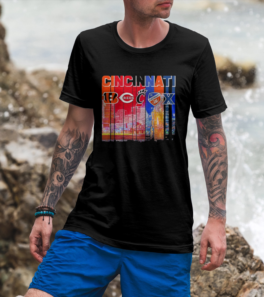 Cincinnati Bengals Reds Bearcats FC Xavier Skyline T-Shirt