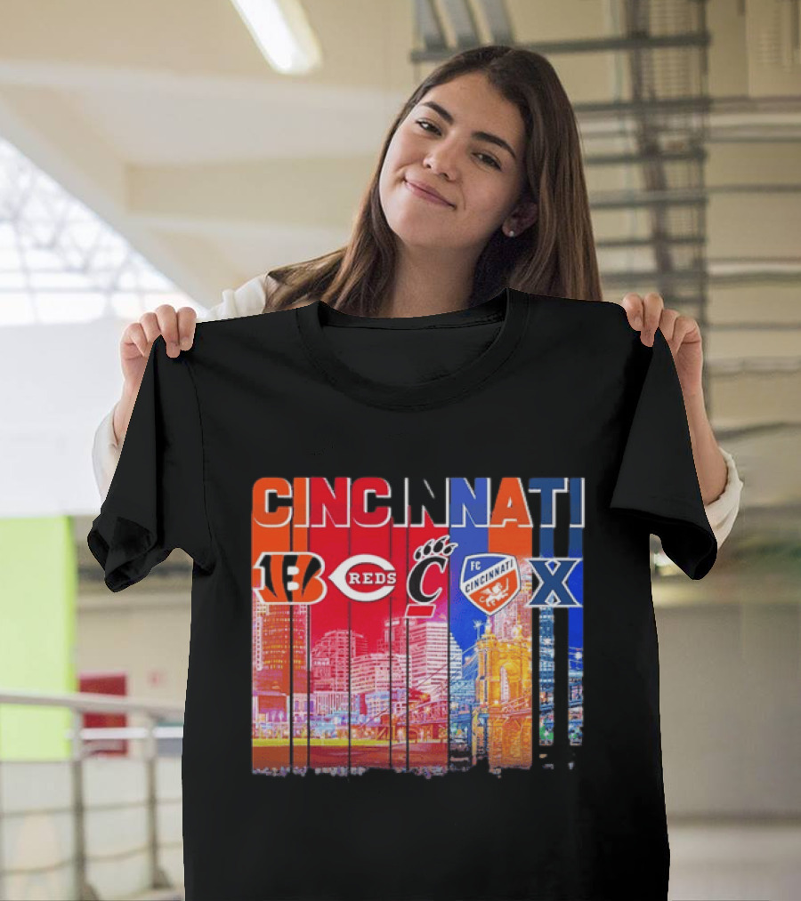Cincinnati Bengals Reds Bearcats FC Xavier Skyline T-Shirt