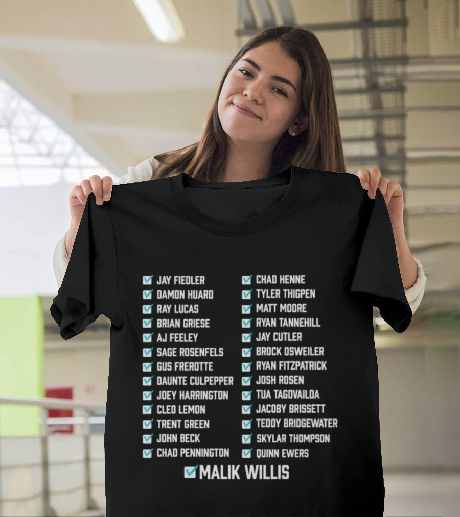Know Your History Dolphins Starting Quarterbacks Since Marino Checklisted T-Shirt