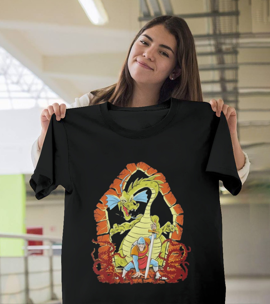 Dragons And Knights Brave Warrior Confronts Fearsome Beast In Epic Battle Scene T-Shirt