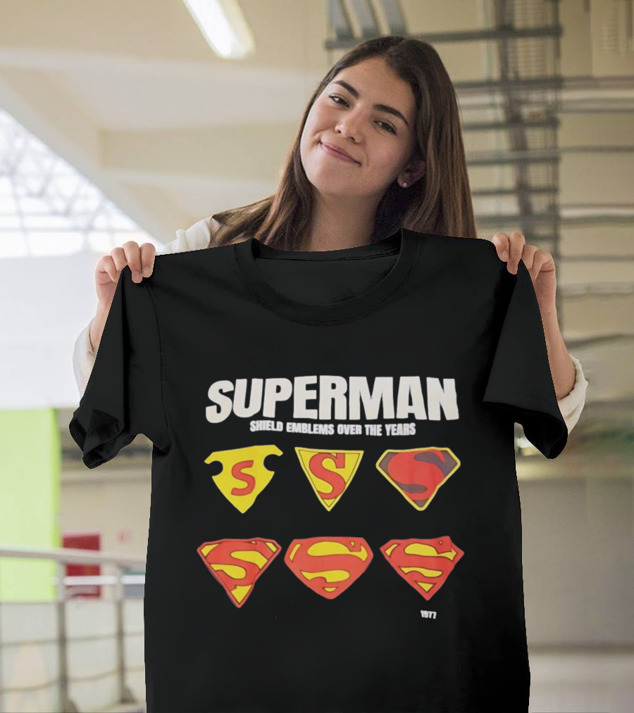 Superman Shield Emblems Over The Years Evolution 1938 To 1977 T-Shirt