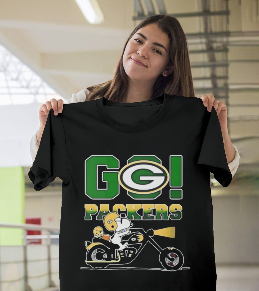 Snoopy Riding Motorcycle Go Packers NFL Fan Celebration T-Shirt