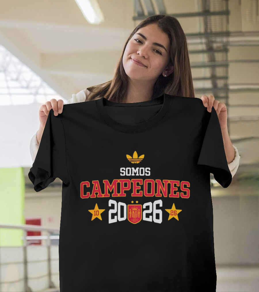 Spain National Team Somos Campeones 2026 Logo Adidas Crest Stars T-Shirt