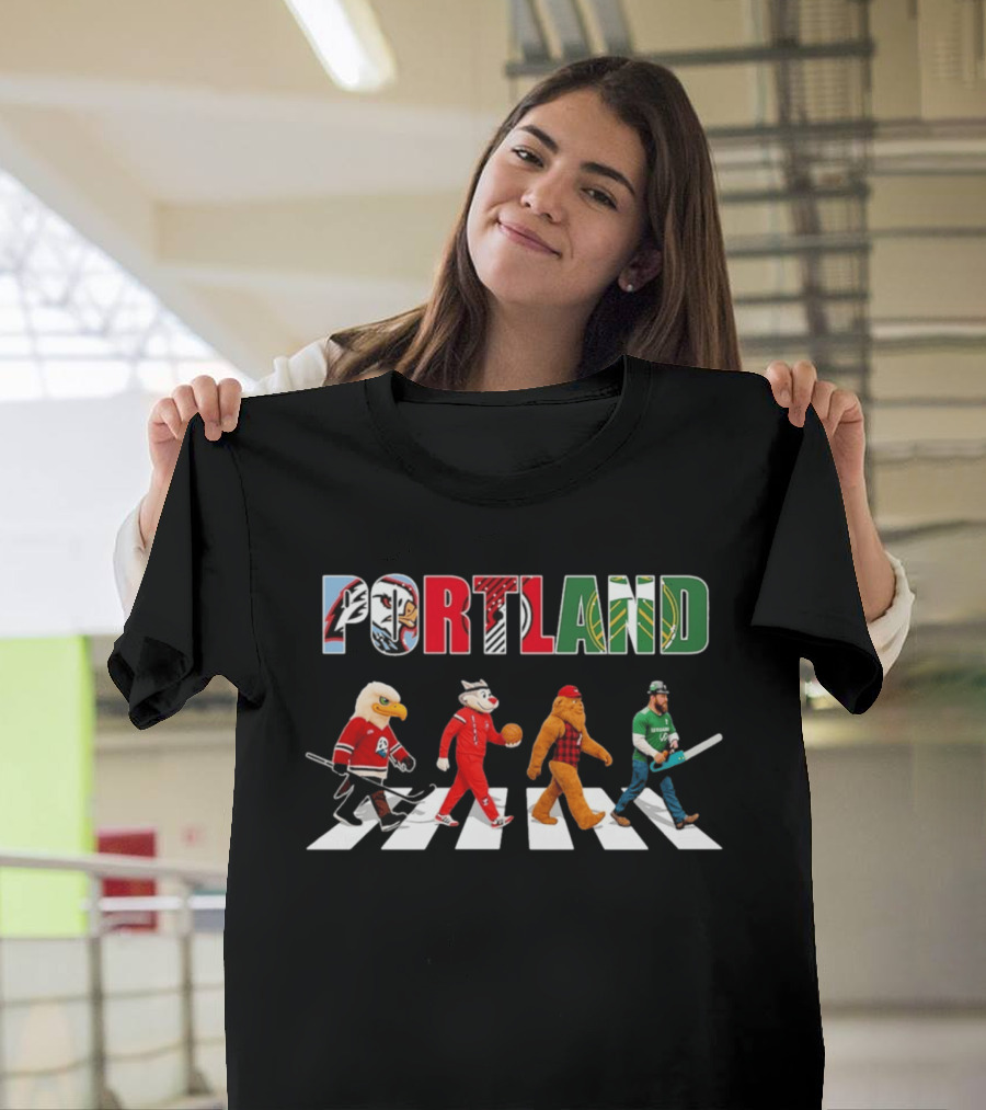Portland City Pride Sports Abbey Road Theme Featuring Iconic Mascots T-Shirt