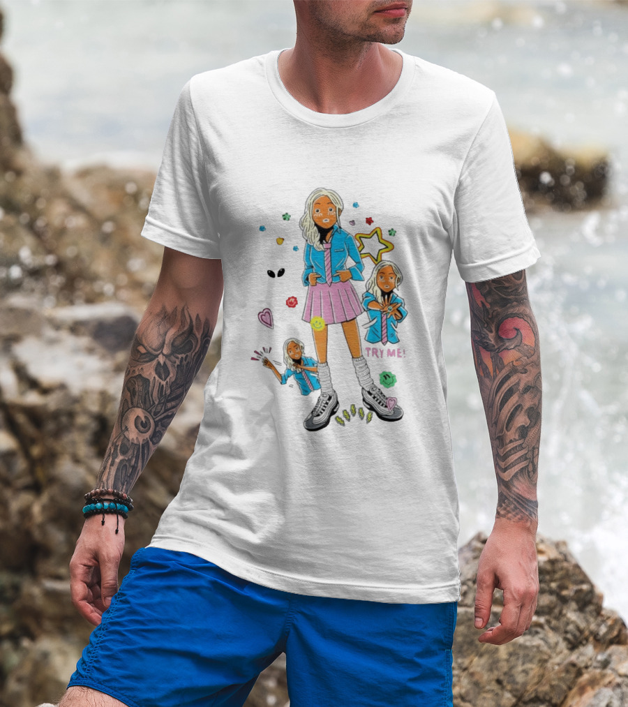 Anime School Girl Try Me Aesthetic Sticker Pastel Kawaii Vibe T-Shirt