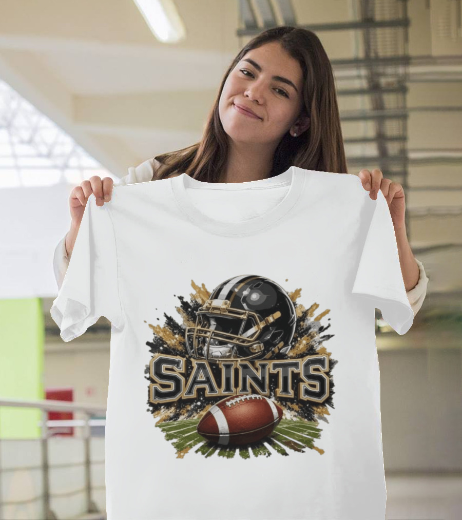 Saints Football Helmet With Splash And Ball T-Shirt
