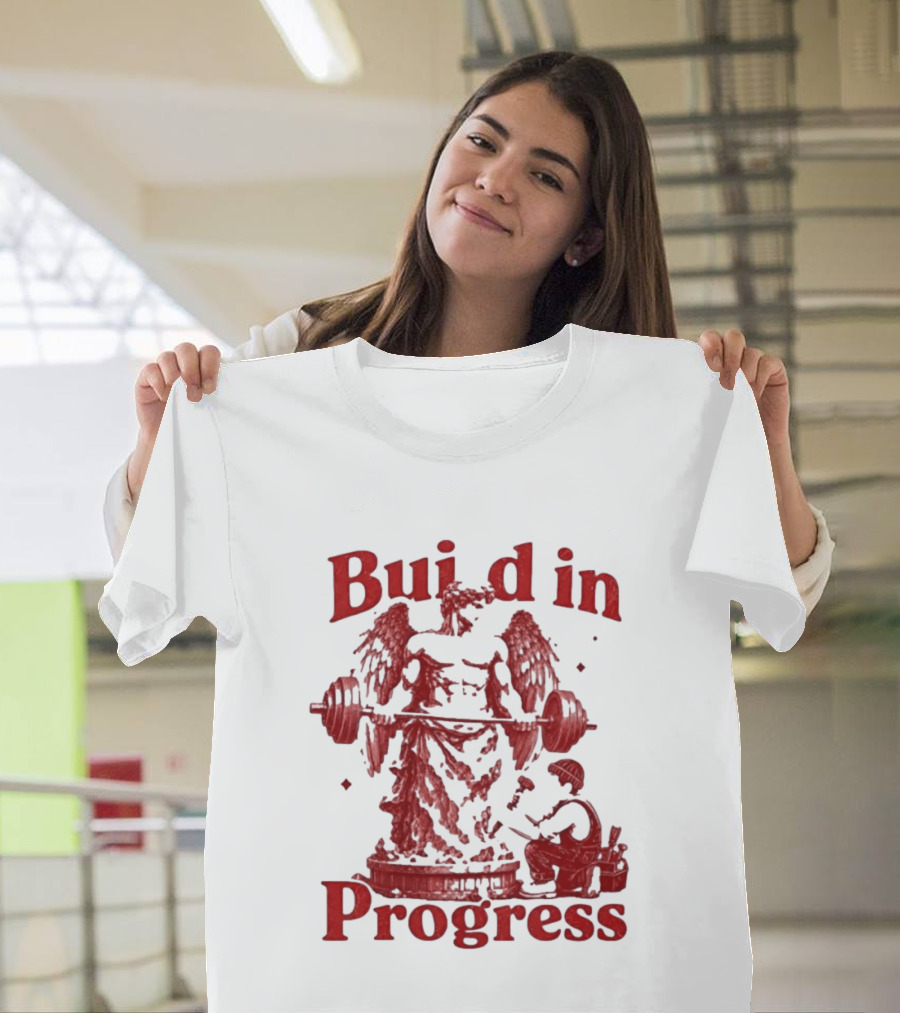 Staticloom Supply Angel Build In Progress Lifting Weight T-Shirt
