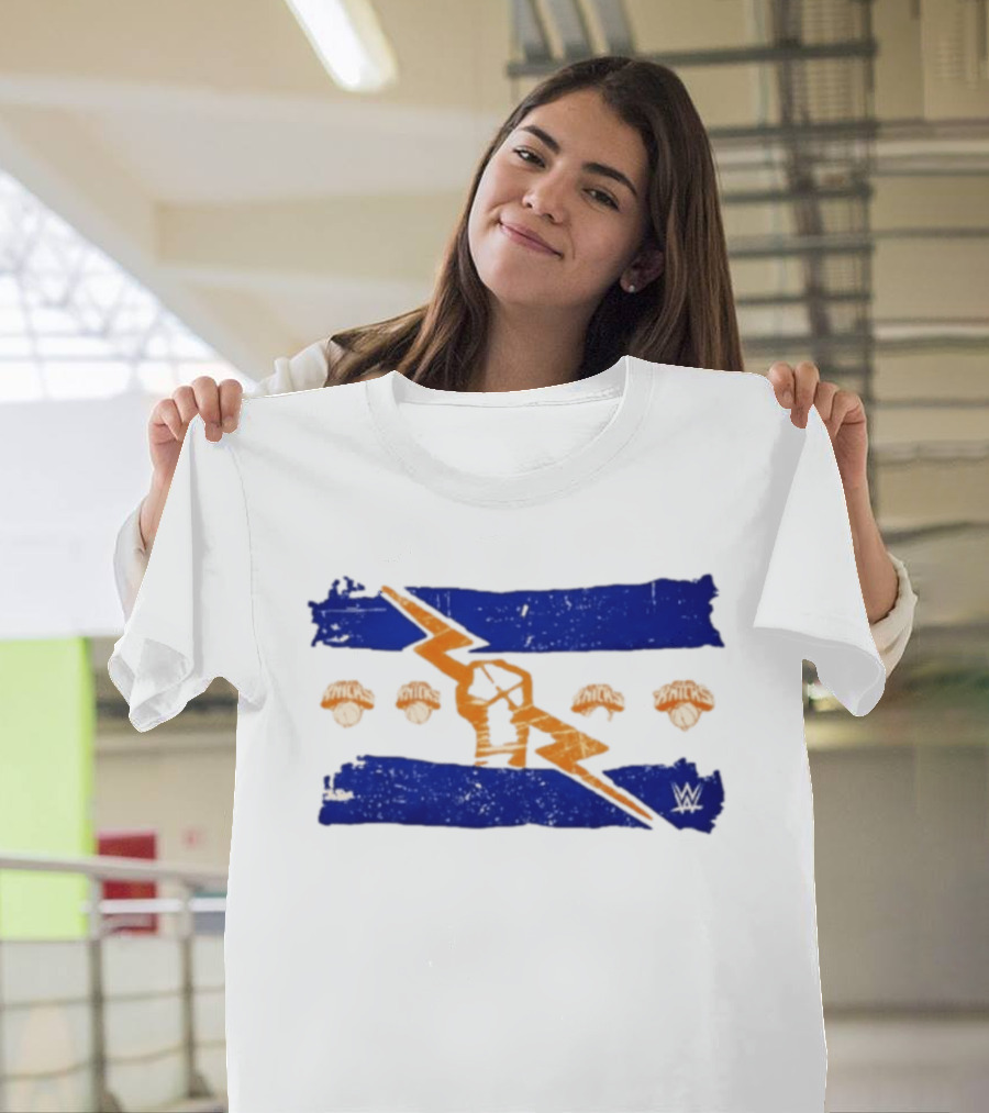 New York Knicks WWE Best In The World Distressed Blue Lightning Bolt Knicks Basketball T-Shirt