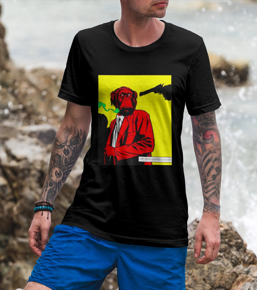 Chimpanzee Hitman Smoking Scene I've Been Waiting For You T-Shirt