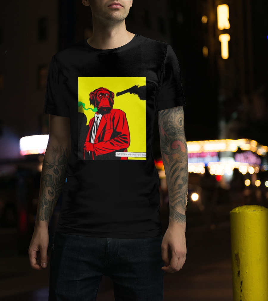 Chimpanzee Hitman Smoking Scene I've Been Waiting For You T-Shirt