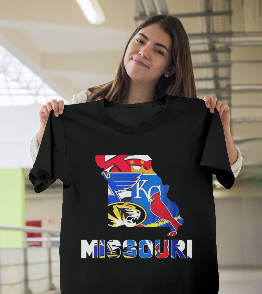 Missouri Sports Map KC Royals Cardinals Blues Tigers State Pride T-Shirt